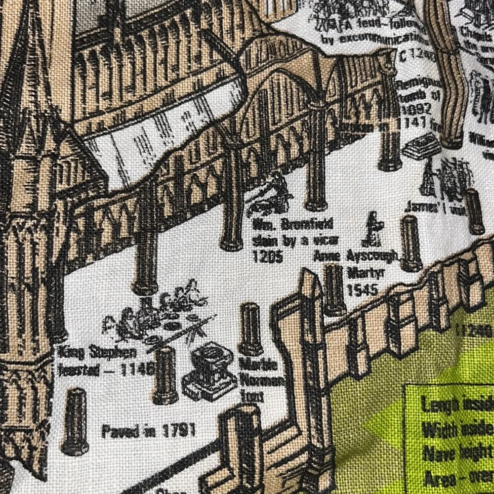 Vintage Lincoln Cathedral Irish Souvenir Wall Tapestry/ Tea Towel EUC Like New